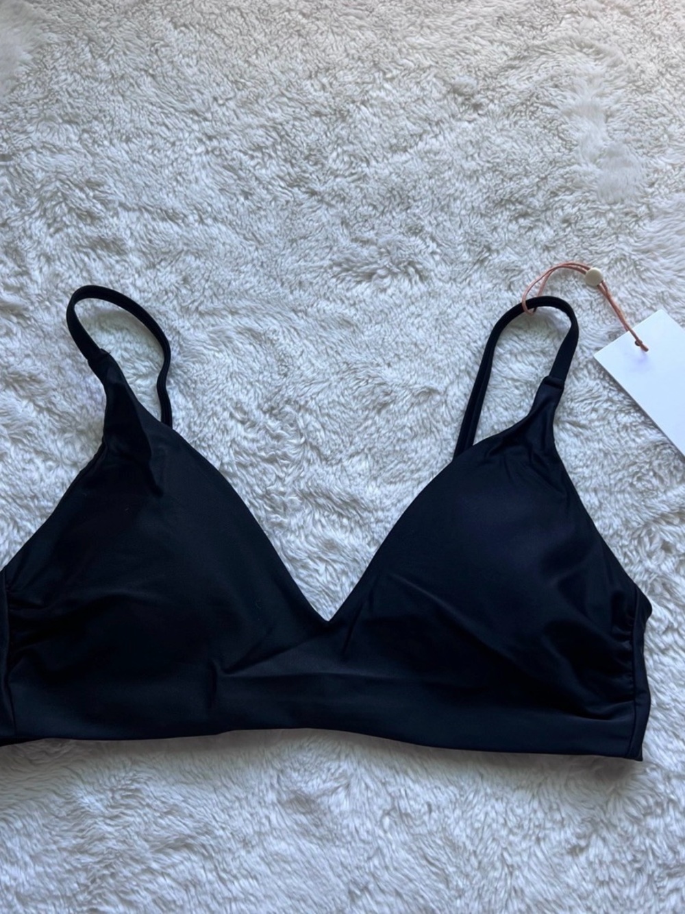 Quince Black Triangle Bikini Top V-Neck Adjustable Straps NEW Small